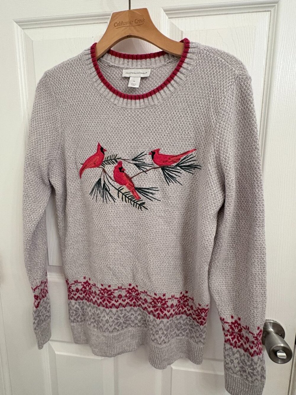 Christopher & Banks Knit Sweater Embroidered Red Cardinals size M